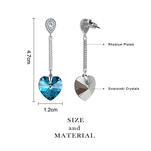 Corazón Pendientes Mujer "Dulce Amor" Púrpuras Azul Pendientes Largos con Colgantes Cristal Swarovski, Pequeño Regalos para Novia / Mujeres, Usted Siempre Será Mi Amor
