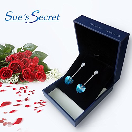 Corazón Pendientes Mujer "Dulce Amor" Púrpuras Azul Pendientes Largos con Colgantes Cristal Swarovski, Pequeño Regalos para Novia / Mujeres, Usted Siempre Será Mi Amor