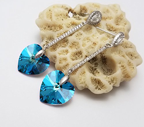 Corazón Pendientes Mujer "Dulce Amor" Púrpuras Azul Pendientes Largos con Colgantes Cristal Swarovski, Pequeño Regalos para Novia / Mujeres, Usted Siempre Será Mi Amor
