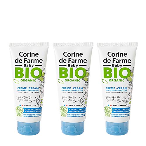 Corine de Farme | Crema protectora para el rostro y el cuerpo de bebé | Certificación ecológica con Ecocert Cosmos® Organic | hoja de olivo y aceite de oliva | 100% fabricación francesa | Juego de 3
