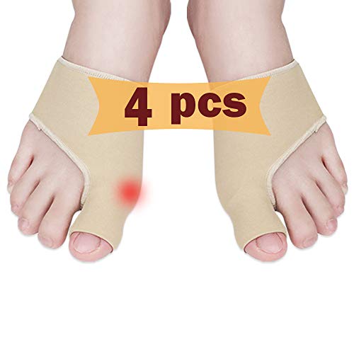 Corrector De Juanetes, Funda De Juanete, Separador Dedos Pie, Protector De Juanetes,Con Almohadilla de Gel de Silicona, Para Tratar El Dolor En Hallux Valgus, Juanetes Corrector Nocturno y Dia.(4 PCS)