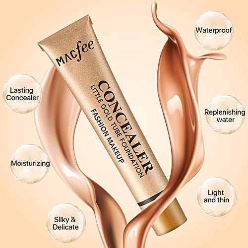 Corrector de maquillaje facial, base líquida Little Gold Tube, manchas de maquillaje, marcas de acné, círculos oscuros, poros, corrector hidratante 30g (Ivory color)