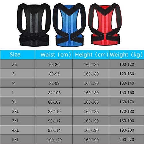 Corrector de Postura de la Espalda para Hombres y Mujeres, Plancha de Espalda Ajustable para Soporte de Hombro, Alivio del Dolor de Espalda y Cuello,Red,S