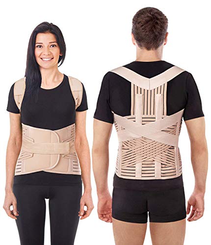Corrector Postura y Soporte para Espalda respiratorio- corrección de postura-Apoyo a La Columna Vertebral- Cinturón Para Alivio del Dolor de Espalda LUX Beige X-Large