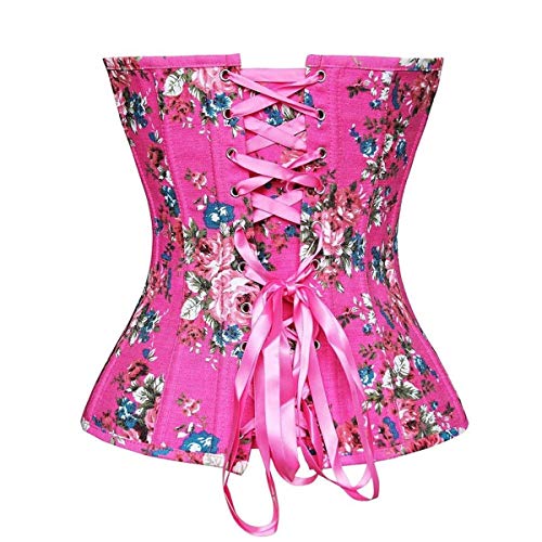 Corsage Party Denim Zip Up Moda Para Mujer Joven Mode De Marca Bustier 2018 Moda Clásica Estampado Floral Vía Del Vientre Estampado Floral Corsé Corsé Con Tanga Rosa ( Color : Rosa , Size : S )