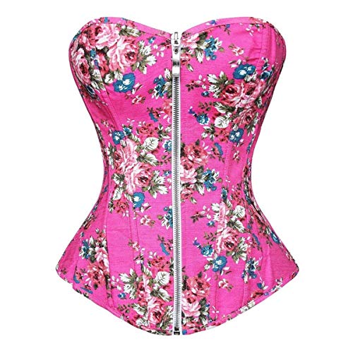 Corsage Party Denim Zip Up Moda Para Mujer Joven Mode De Marca Bustier 2018 Moda Clásica Estampado Floral Vía Del Vientre Estampado Floral Corsé Corsé Con Tanga Rosa ( Color : Rosa , Size : S )