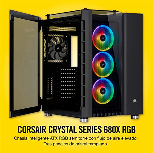 Corsair Crystal Series 680X RGB - Caja de PC, Vidrio Templado ATX Smart Gaming Case con alto flujo de aire, Iluminación RGB LED, Negro