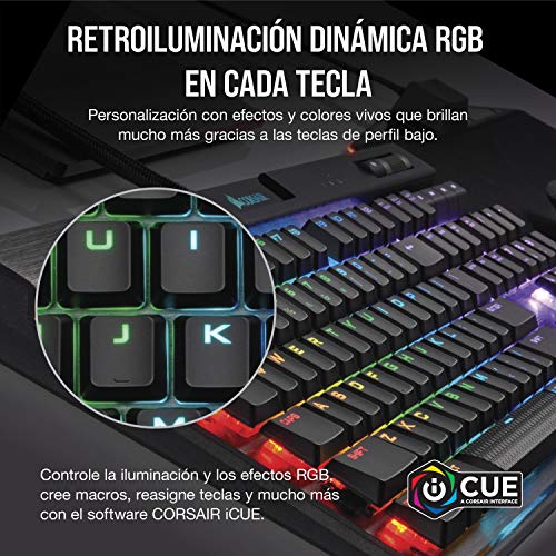 Corsair K70 MK.2 RGB Low Profile  Teclado mecánico para Gaming retroiluminación LED RGB, QWERTY Español,Cherry MX Red (Suave y rápido)