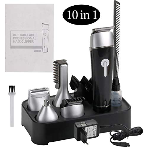 Cortapelos Electrónico,JUSTDOLIFE Cortapelos Profesional Hombre Barbero,Máquina de Afeitar, Recortadora Barba y PrecisiónImpermeable 10 en 1 Afeitar de Barba/Cara/Cuerpo Afeitar Recortadora Barba