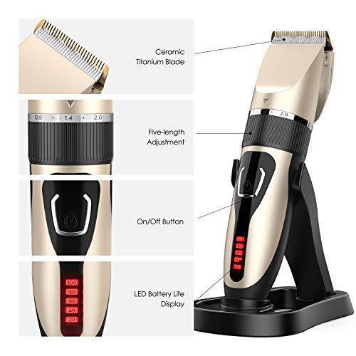Cortapelos Hombres, PURKOO Cortapelos Profesional Hombres Máquina Cortar Pelo Kit IPX7 Impermeable Cuchilla de Titanio y Cerámica Pantalla LED, Cortadora de Pelo Inalámbrica Batería Recargable