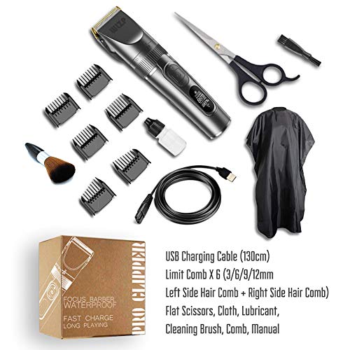 Cortapelos Profesional Hombre,Fader eléctrico con pantalla LCD,cortadora de cabello profesional recargable USB para uso doméstico,lavado de cuerpo entero,Giveaway-11 piezas