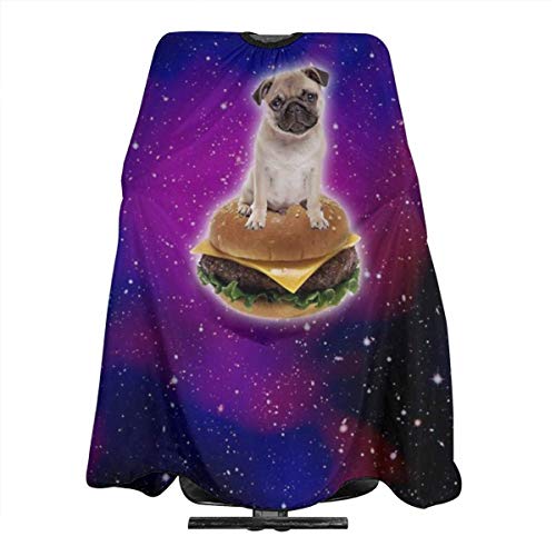 Corte de pelo Cape Burger Pug in Space Hamburguesa divertida Unisex Corte de pelo Salón Cape Corte de pelo Champú Delantal de peinado Capas Wai Cloth para mujeres hombres 55 x 66 pulgadas