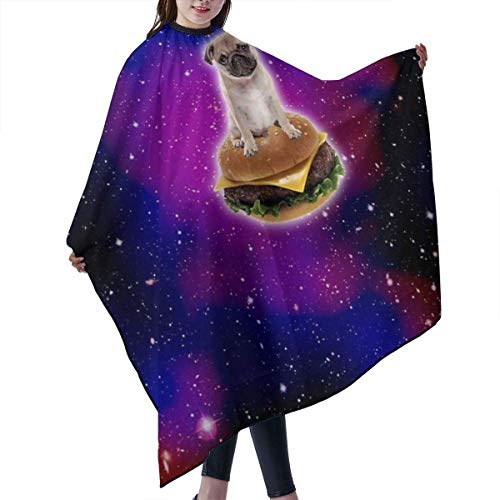 Corte de pelo Cape Burger Pug in Space Hamburguesa divertida Unisex Corte de pelo Salón Cape Corte de pelo Champú Delantal de peinado Capas Wai Cloth para mujeres hombres 55 x 66 pulgadas