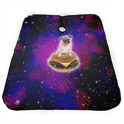 Corte de pelo Cape Burger Pug in Space Hamburguesa divertida Unisex Corte de pelo Salón Cape Corte de pelo Champú Delantal de peinado Capas Wai Cloth para mujeres hombres 55 x 66 pulgadas