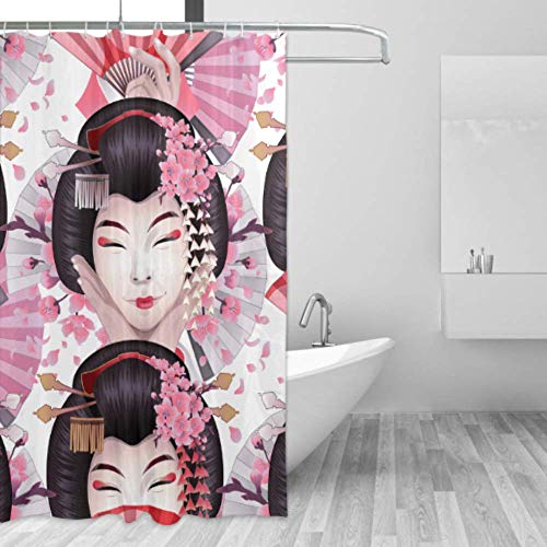 Cortina de ducha de baño para hombre Arte nacional oriental asiático Cortina de geisha Ventana de baño 55 X 72 pulgadas （140x183 Cm） Cortinas de baño y cocina Tela de poliéster Cortinas de baño impe