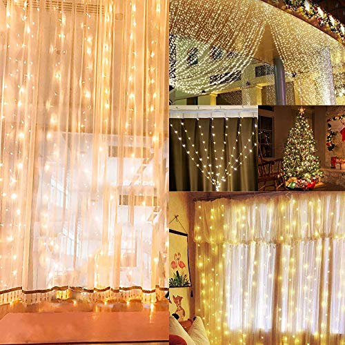 Cortina de Luces LED USB, Zorara 3x3 m 300 LEDs 8 Modos Cortinas de Luz Impermeable Cadena Luz de Cortina Blanca Cálida para Bodas, Casa, Jardín, Decoración Navidad [Clase de eficiencia energética A]