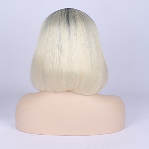 Corto Bob, Ombre Rubio calor seguro sintético pelo Lace Front Peluca con corto negro raíces