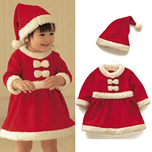 Cosanter Pijamas y Algodón Conjunto de Navidad Forrado con Durmiente Disfraz Bebé Niño Papá Noel Invierno Rojo Niña (M)