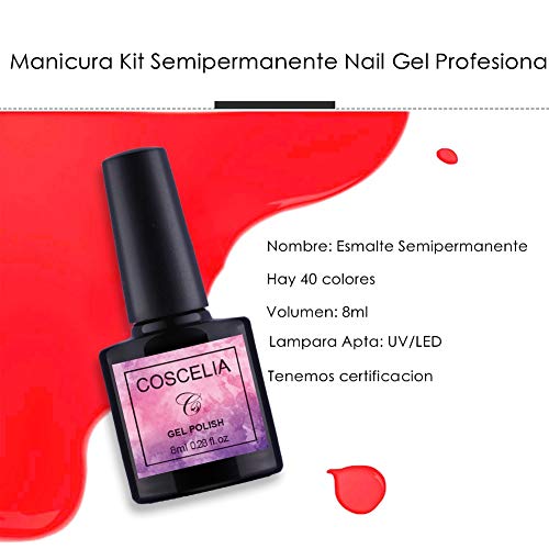 Coscelia 8 Colores Esmalte Semipermanente para Uñas 8ml Secador de Uñas 36W UV/LED Curado Esmalte Gel con Temporizador Base Top Gel para Manicura Kit