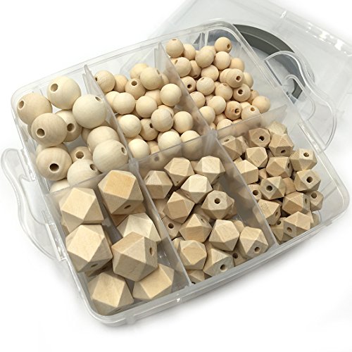 Coskiss DIY Combinación de Joyería de Enfermería Combinación Natural Natural Round Geometría Hexágono Madera Beads Bebé Teether Juguetes Set (A111)