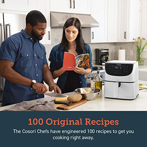 COSORI Freidora sin Aceite 5,5L, Freidora Aire Caliente con 11 Programas, Air Fryer con Función Mantener Caliente, Pantalla LED Táctil, Temporizador, Sin BPA ni PFOA, 100 Recetas, 1700W, Blanco