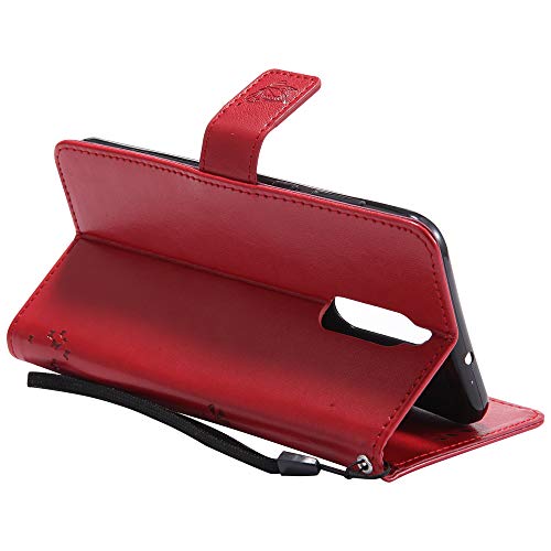 COTDINFOR Huawei Mate 10 Lite Funda Mujer Chica Elegante Suave PU Cuero Flip Cuero Billetera Estuche Cárcasa Case Protectora para Huawei Mate 10 Lite Red Wishing Tree with Diamond KT.