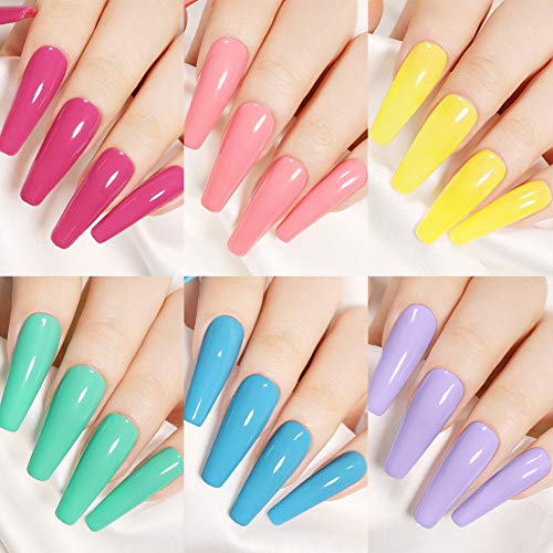 CoulorButtons URSUGAR - Esmalte de uñas de gel UV de 7,5 ml, colores para verano, secado con luz UV LED, color rosa y verde, colección azul, 6 colores