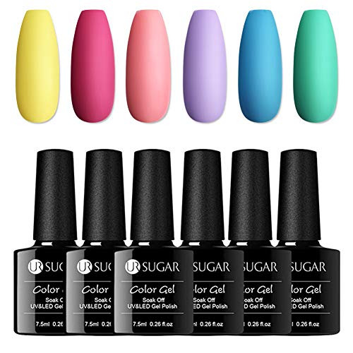 CoulorButtons URSUGAR - Esmalte de uñas de gel UV de 7,5 ml, colores para verano, secado con luz UV LED, color rosa y verde, colección azul, 6 colores
