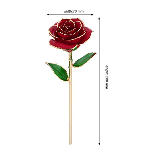 Cozime Rosa de Oro 24K con Base Soporte, Fresco Rosas Vivas con Caja de Regalo para Madre, Novia, Esposa, el Día de San Valentín, Navidad, Fiestas Doradas - Rojo (Rojo)