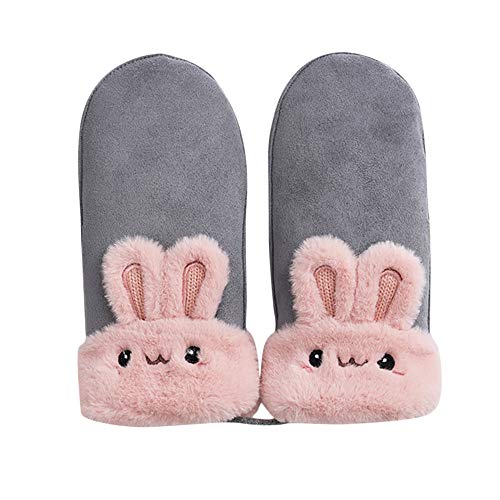 COZOCO Guantes De Conejito Lindo Conejito Para Mujer De Invierno, Guantes De Dedo Y Dedos Completos (una talla, gris)