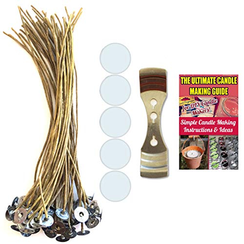 CozYours - Mechas de 200 mm de cera de abeja con pegatinas de mecha de lona y termo para centar la vela, 50/50 / 1 unidades; poco humor y natural; para hacer velas. Mechas para hacer velas