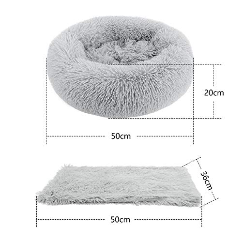 Cozywind Cama Gato Suave Cama Perro Redonda+manta para mascotas,Mascotas Calentito Cojín Lavable Invierno de Felpa,Diámetro 50cm,Gris Claro
