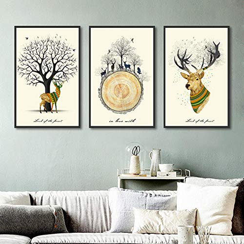 Cqzk Anual Rlk Big Tree Era Carteles Impresiones Arte de la Pared Pintura de la Lona   Imágenes para la Sala Decoración del Paisaje 40x60cmX3 Sin Marco