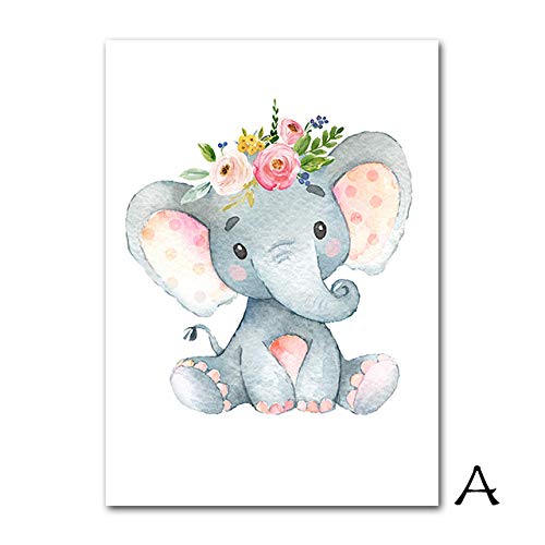 Cqzk Elefante Carteles Personalizados Nombre Personalizado Vivero Arte Impresiones Flores Rosadas Lienzo Pintura Imágenes para Niñas Habitación 40x60cmX3 Sin Marco