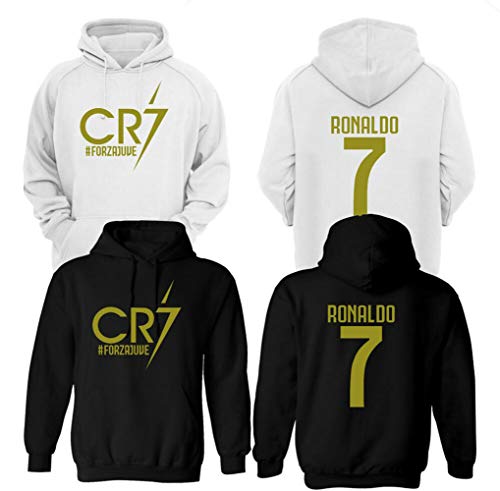 CR7 FORZAJUVE Ronaldo - Sudadera con capucha para fútbol Negro Negro - parte delantera y trasera 7-8 Años