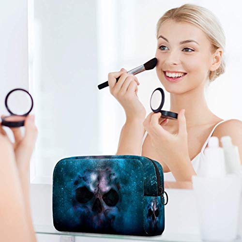 Cráneo horror halloween muerte cosméticos bolsa de maquillaje bolsa de viaje portátil para mujeres y niñas embrague con cremallera