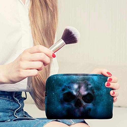 Cráneo horror halloween muerte cosméticos bolsa de maquillaje bolsa de viaje portátil para mujeres y niñas embrague con cremallera