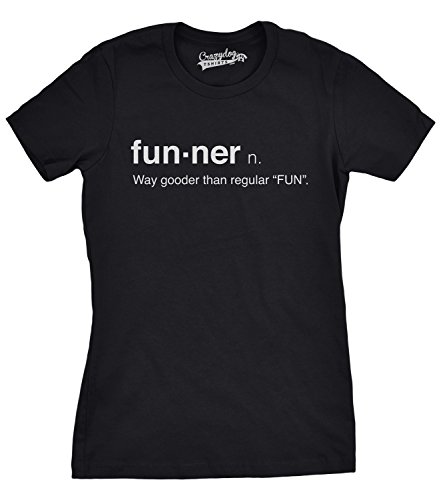 Crazy Dog Tshirts - Womens Funner Definition Funny Sarcastic Gooder Than Regular Fun T Shirt (Heather Black) - L - Camiseta para Mujer