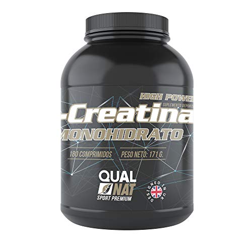 Creatina Monohidrato | Suplemento Deportivo Para Aumentar el Rendimiento Deportivo y la Masa Muscular | Más Fuerza y Energía | 180 Comprimidos -Qualnat