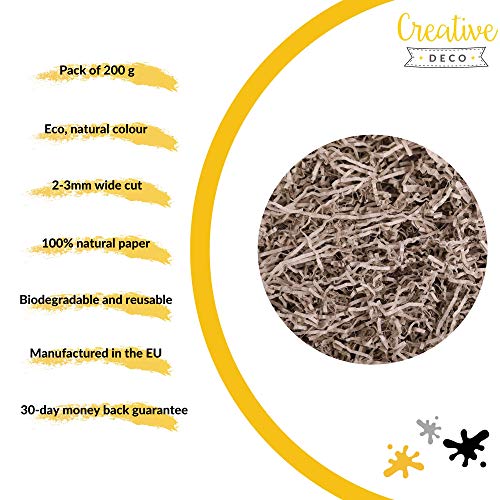 Creative Deco 200g Eco Papel Triturado Kraft | Reemplazo de Lana de Madera | Relleno Material de Embalaje para Cesta, Caja, Paquete