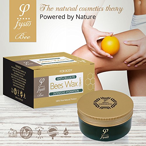 Crema Anticelulítica con Cera de Abeja Orgánica, Aceite de Oliva Virgen Extra y Aceites Esenciales - de Cosméticos Naturales Fysio - Ingredientes Naturales - Se puede utilizar con masajeador, envolturas corporales, pantalones y rodillos dérmicos.