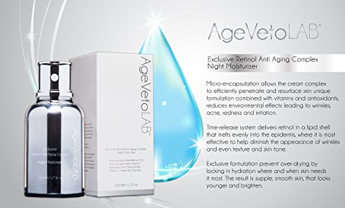 Crema de antienvejecimiento, retinol encapsulado, uso de noche, hidratante, complejo exclusivo con vitamina C, ácido hialurónico, niacinamida, vitamina E, péptidos, té verde, 50 ml