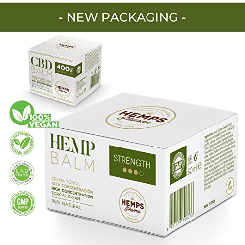 Crema de Cañamo de Alta Efectividad | Crema de CBD (400 mg de Cannabidiol) para Alivio de Dolores Musculares y Articulares - 50 ml | Hemps Pharma - CBD Balm Strength