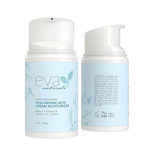 Crema Humectante de Ácido Hialurónico Eva Naturals - la Mejor Antiarrugas - Humectante Facial, Piel Seca, Retinol, Vitamina B, C, E y CoQ10 - Anti-Edad: Mejora Piel Seca, Reduce Líneas Finas y Arrugas