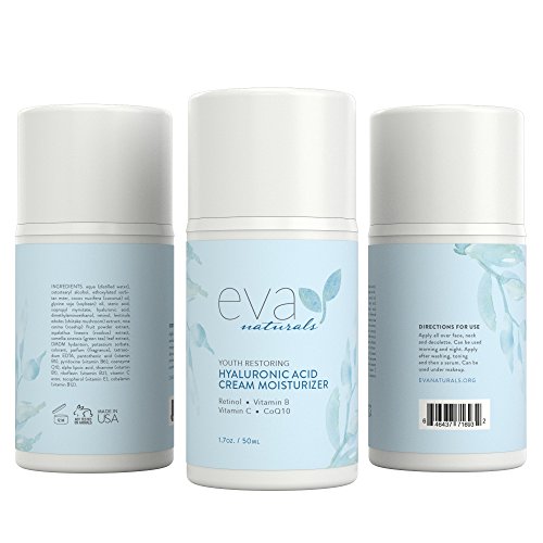 Crema Humectante de Ácido Hialurónico Eva Naturals - la Mejor Antiarrugas - Humectante Facial, Piel Seca, Retinol, Vitamina B, C, E y CoQ10 - Anti-Edad: Mejora Piel Seca, Reduce Líneas Finas y Arrugas