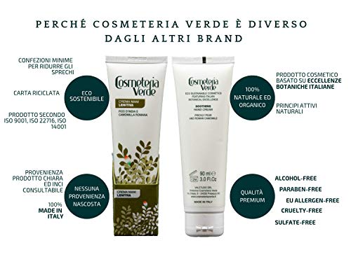 Crema Manos Calmante Cosmeteria Verde - Gracias a la fuerte acción calmante y hidratante de sus componentes vegetales reduce las condiciones de rugosidad y escamosidad.