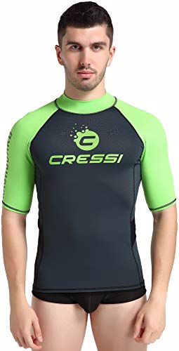 Cressi Hydro Men's Rash Guard Short Sleeves - Camisa de Protección Deportiva para Hombres con Mangas Cortas, Negro/Lime, L
