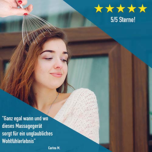 Crimaldo - Masajeador de cabeza de alta calidad con 20 dedos de masaje, araña de masaje para la cabeza perfecta para la circulación del cuero cabelludo, araña para el cabello, con peine multifunción
