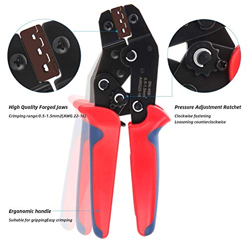 Crimpadora Terminales Electricos, Aweohtle Crimpadora de Terminales Alicates de Trinquete con 300 Macho Hembra Terminales y 300 Fundas Aislantes para 0.5-1.5mm²