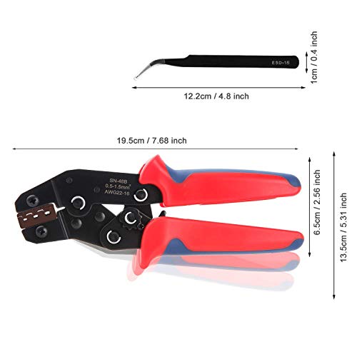 Crimpadora Terminales Electricos, Aweohtle Crimpadora de Terminales Alicates de Trinquete con 300 Macho Hembra Terminales y 300 Fundas Aislantes para 0.5-1.5mm²
